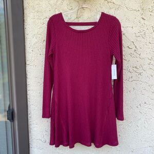 NWT Francesca’s Maroon Purple Red Waffle knit boho long sleeve knee length dress